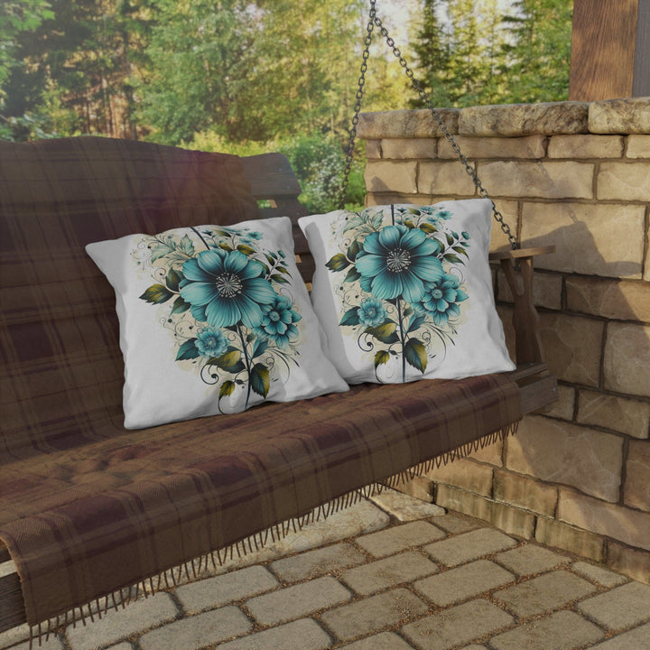Decorative Indoor/outdoor Throw Pillow - Blue Green Floral Bouquet