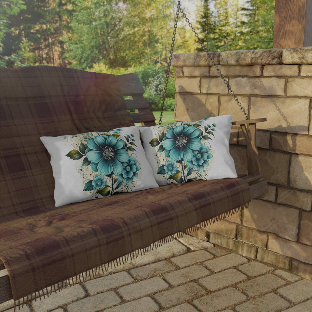 Decorative Indoor/outdoor Throw Pillow - Blue Green Floral Bouquet