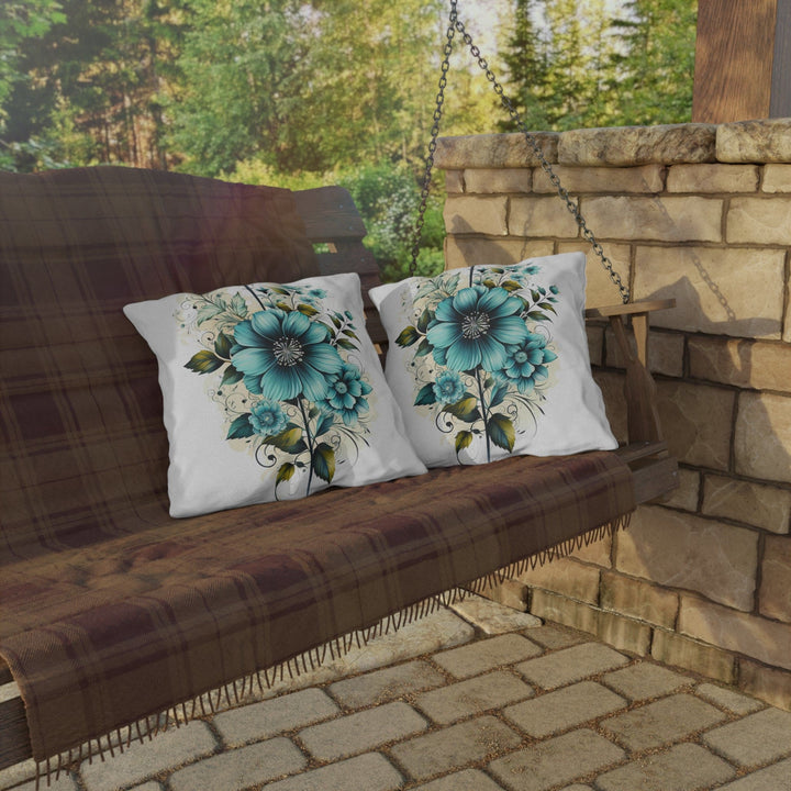 Decorative Indoor/outdoor Throw Pillow - Blue Green Floral Bouquet