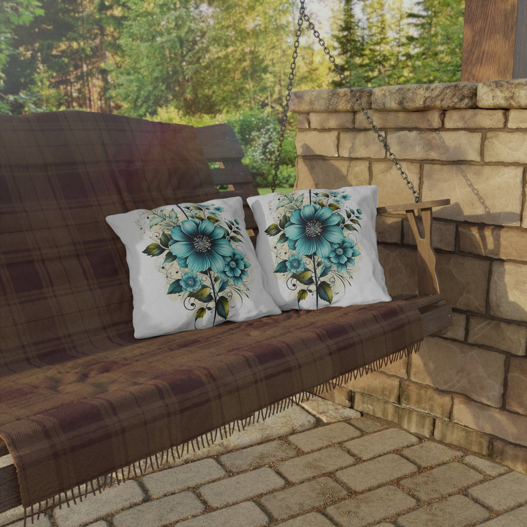 Decorative Indoor/outdoor Throw Pillow - Blue Green Floral Bouquet