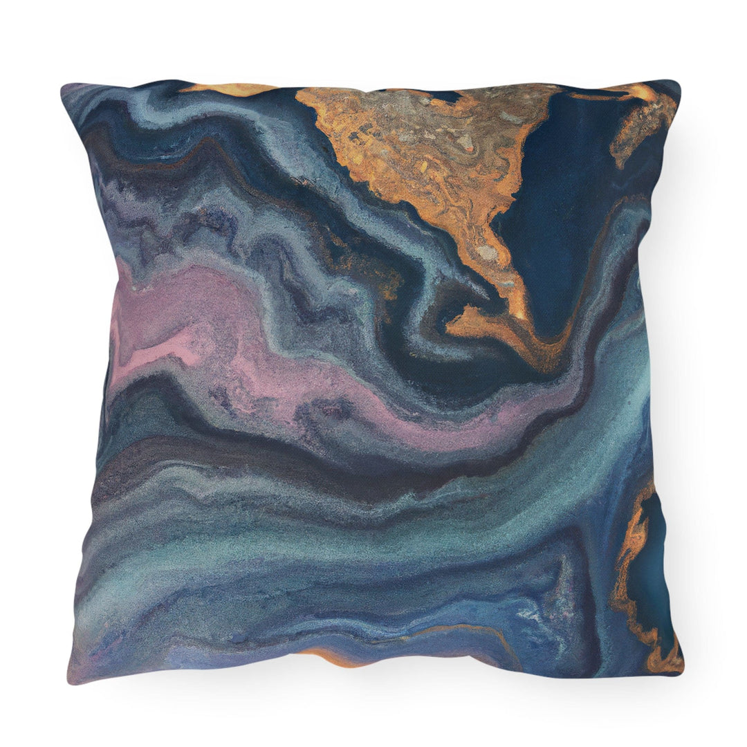 Decorative Indoor/outdoor Pillow Blue Pink Gold Abstract Marble Swirl Pattern