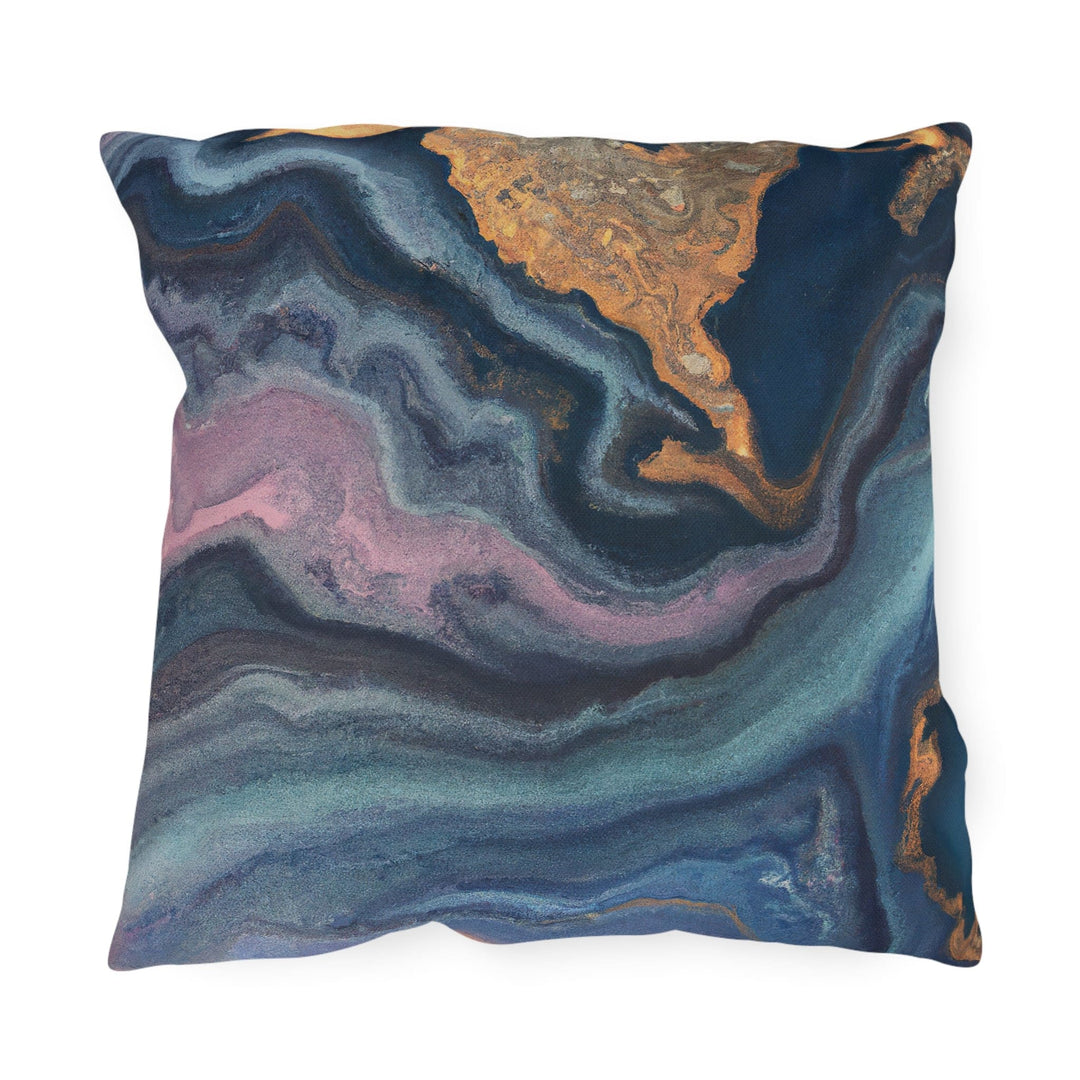 Decorative Indoor/outdoor Pillow Blue Pink Gold Abstract Marble Swirl Pattern