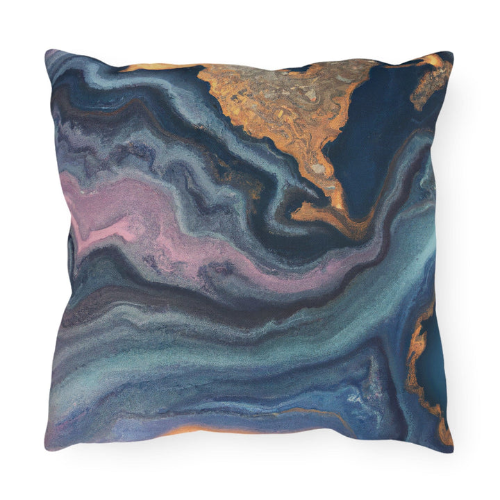 Decorative Indoor/outdoor Pillow Blue Pink Gold Abstract Marble Swirl Pattern