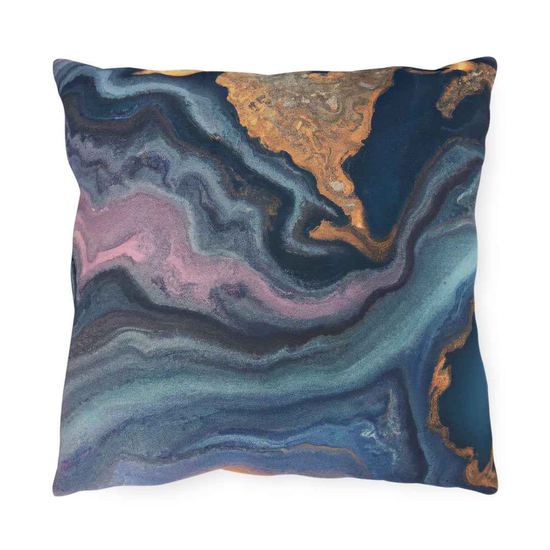 Decorative Indoor/outdoor Pillow Blue Pink Gold Abstract Marble Swirl Pattern