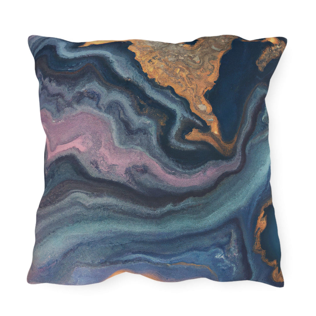 Decorative Indoor/outdoor Pillow Blue Pink Gold Abstract Marble Swirl Pattern