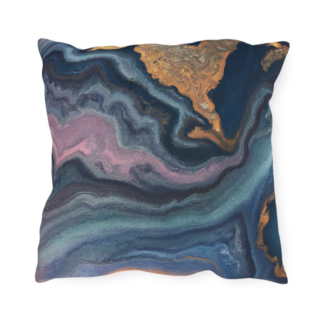 Decorative Indoor/outdoor Pillow Blue Pink Gold Abstract Marble Swirl Pattern