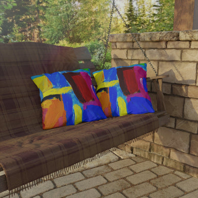 Decorative Outdoor Pillows With Zipper - Set Of 2 Blue Red Yellow Multicolor