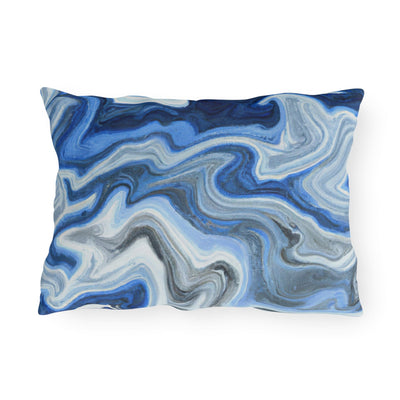 Decorative Outdoor Pillows With Zipper - Set Of 2 Blue White Grey Marble