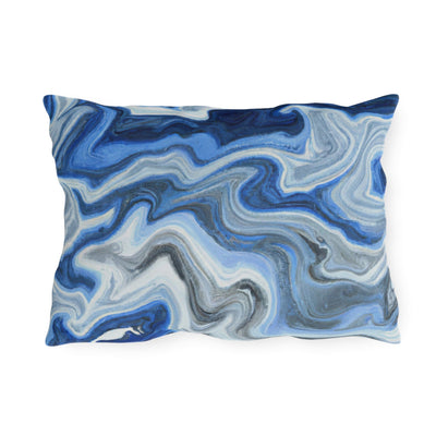 Decorative Outdoor Pillows With Zipper - Set Of 2 Blue White Grey Marble