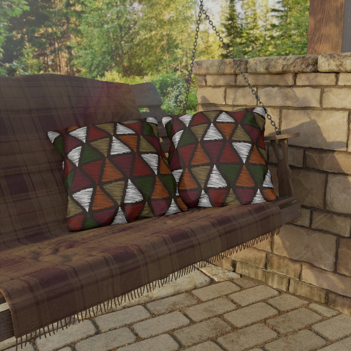 Decorative Indoor/outdoor Pillow - Forest Green Tribal Quilt Pattern