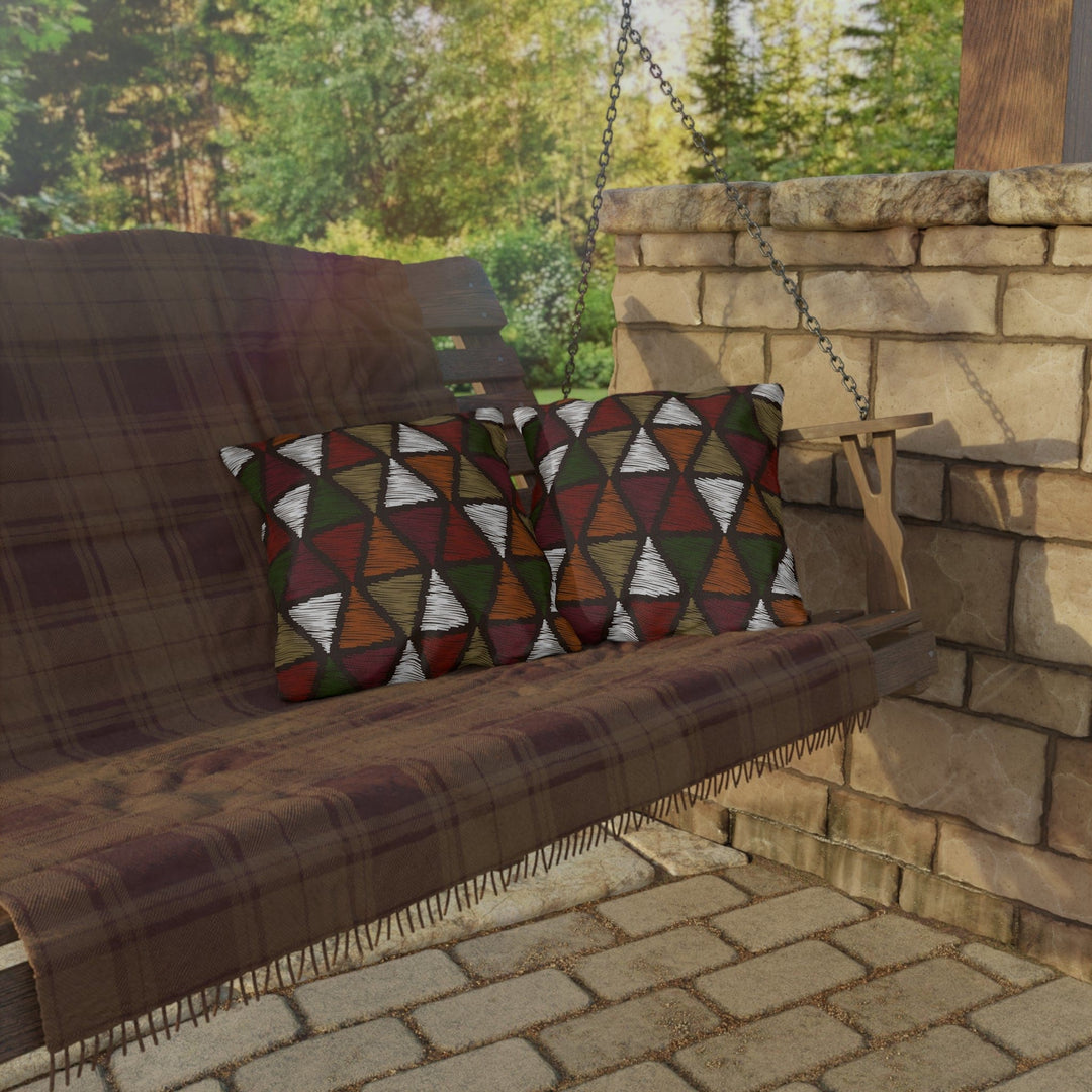Decorative Indoor/outdoor Pillow - Forest Green Tribal Quilt Pattern