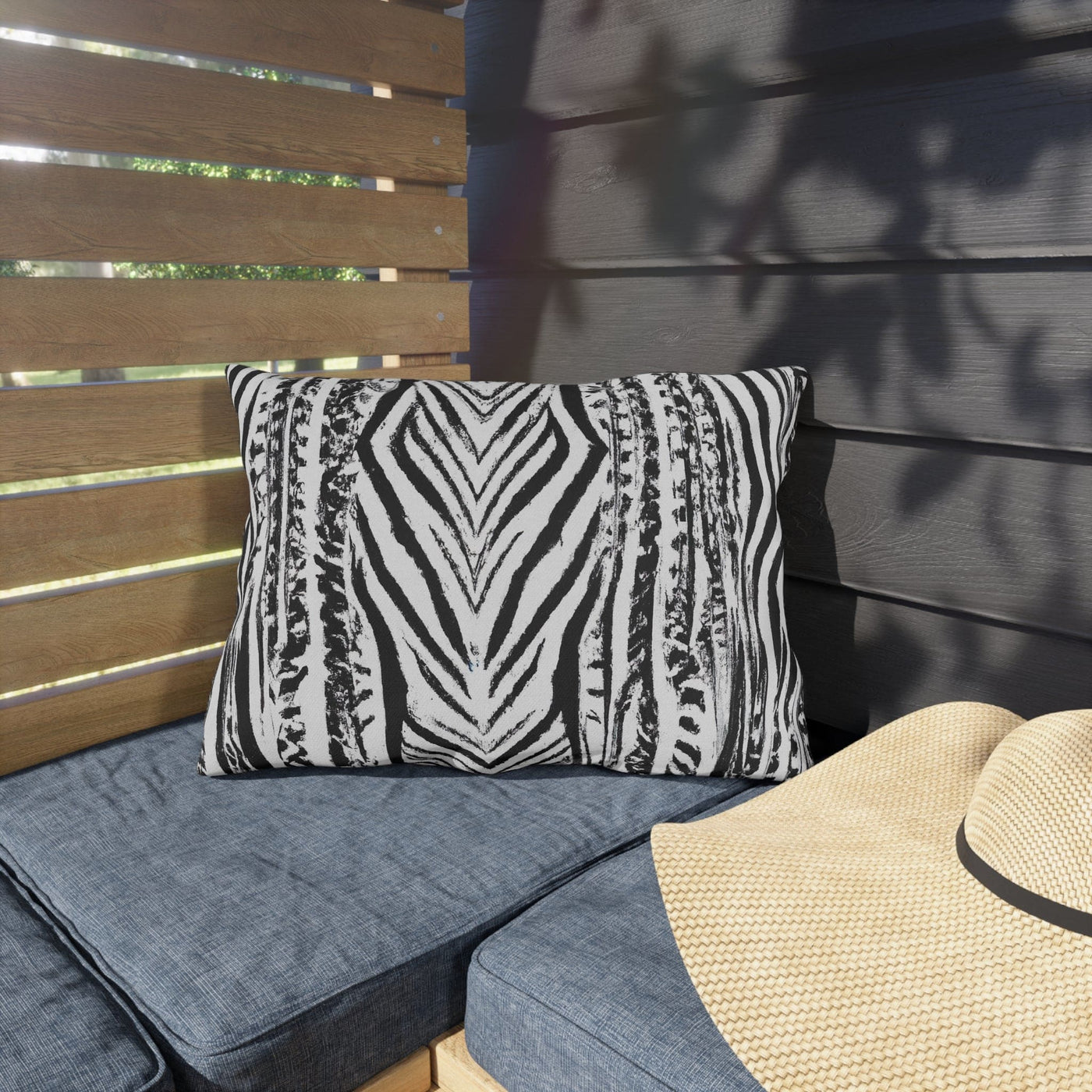 Decorative Outdoor Pillows With Zipper - Set Of 2 Native Black And White