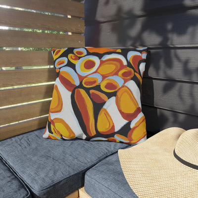 Decorative Outdoor Pillows With Zipper - Set Of 2 Orange Black White Geometric