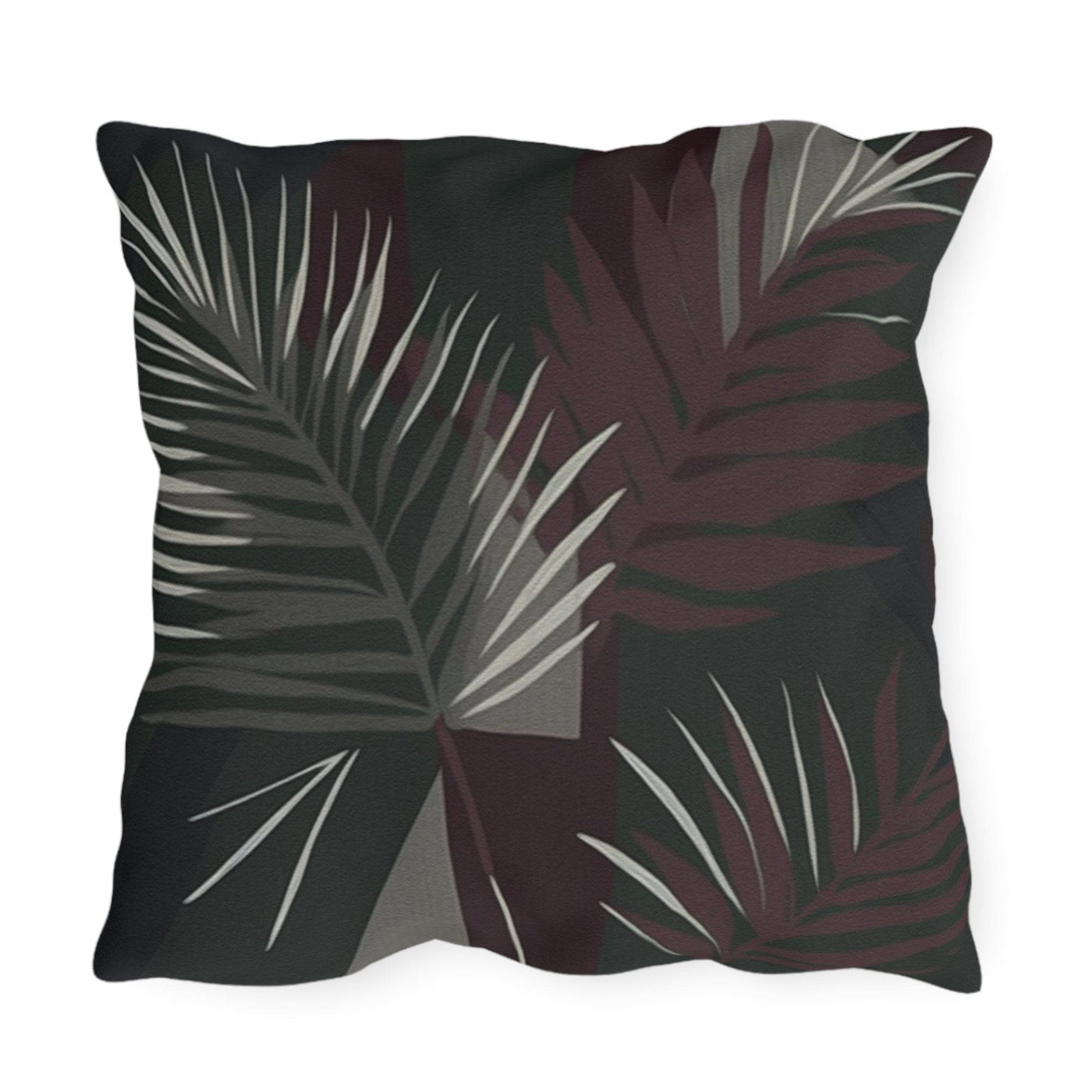 Decorative Outdoor Pillows With Zipper - Set Of 2 Palm Tree Leaves Maroon Green