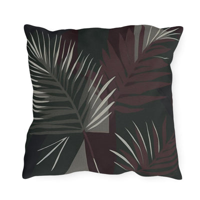 Decorative Outdoor Pillows With Zipper - Set Of 2 Palm Tree Leaves Maroon Green