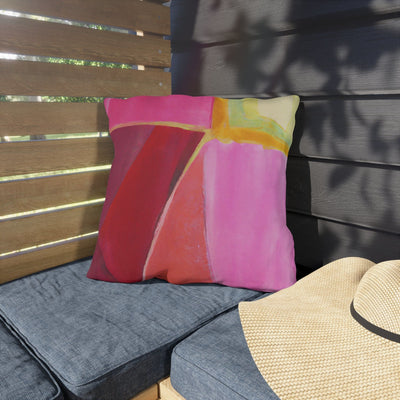 Decorative Outdoor Pillows With Zipper - Set Of 2 Pink Mauve Red Geometric