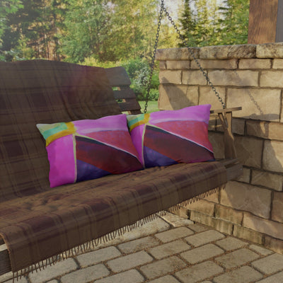 Decorative Outdoor Pillows With Zipper - Set Of 2 Pink Purple Red Geometric