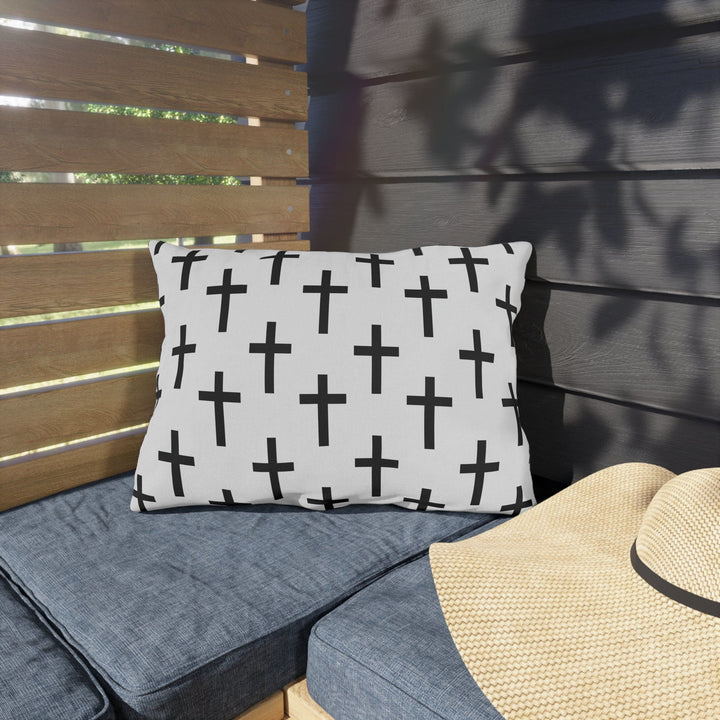 Decorative Indoor/outdoor Pillow White and Black Seamless Cross Pattern