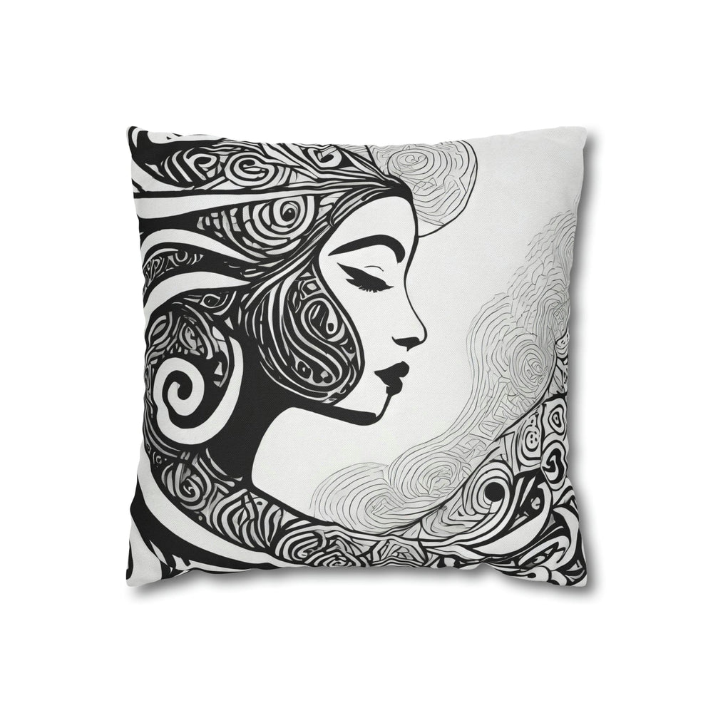 Decorative Throw Pillow Cover Female Black Line Art Print 7134 - Decorative