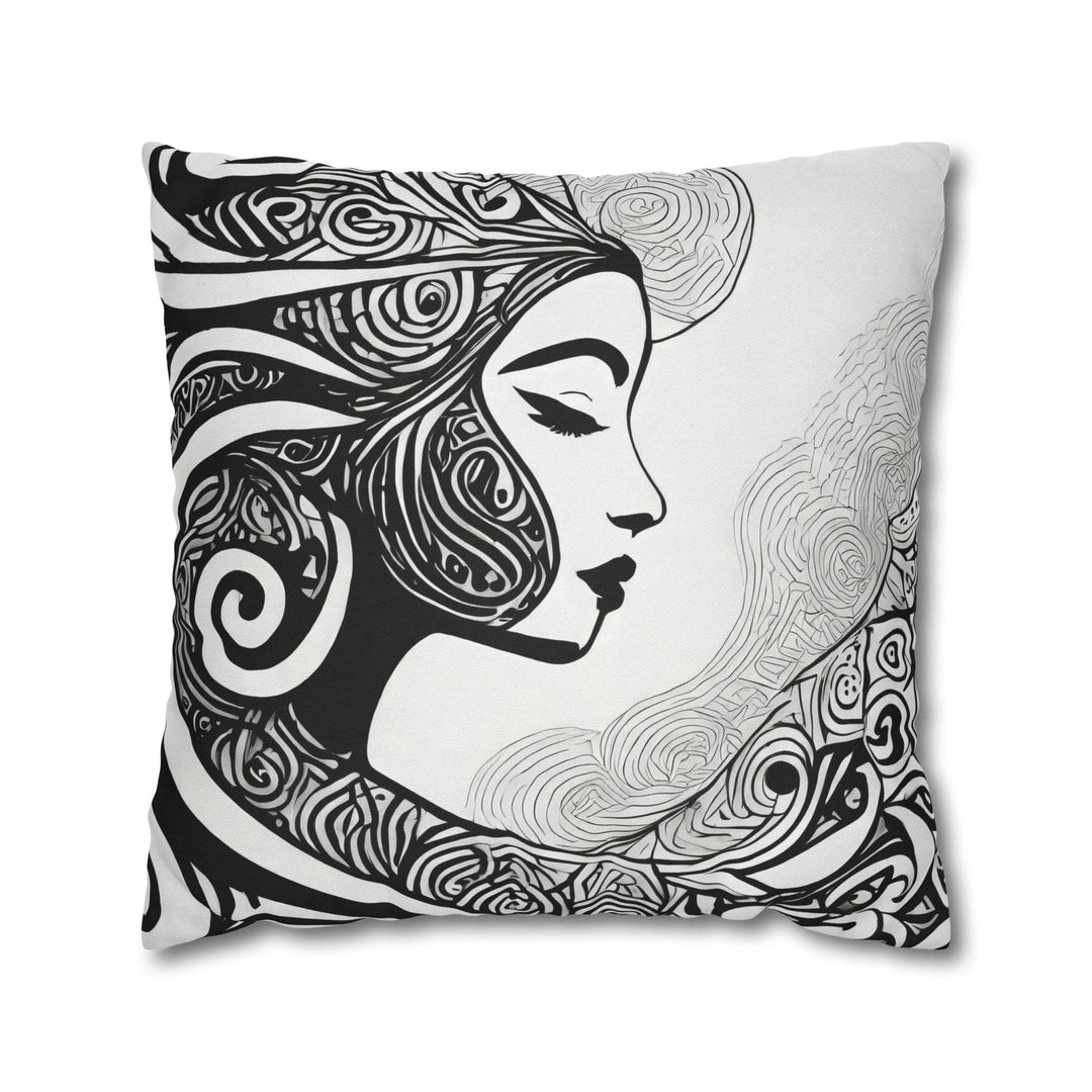 Decorative Throw Pillow Cover Female Black Line Art Print 7134 - Decorative