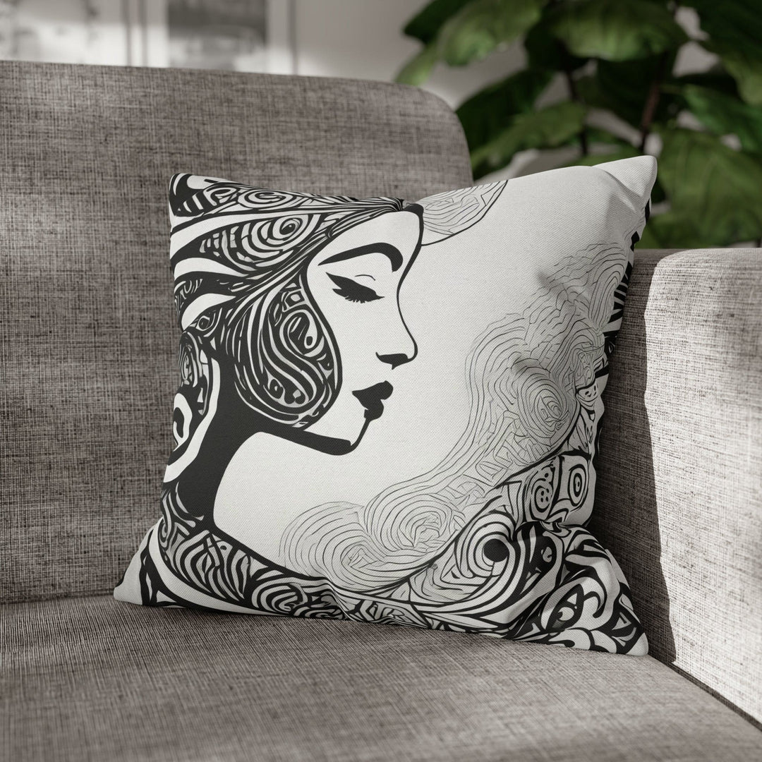 Decorative Throw Pillow Cover Female Black Line Art Print 7134 - Decorative