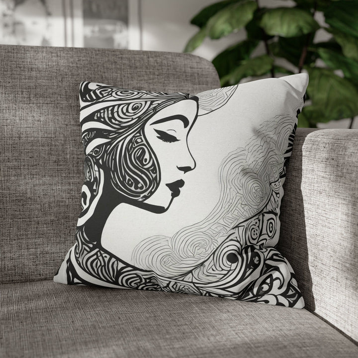 Decorative Throw Pillow Cover Female Black Line Art Print 7134 - Decorative