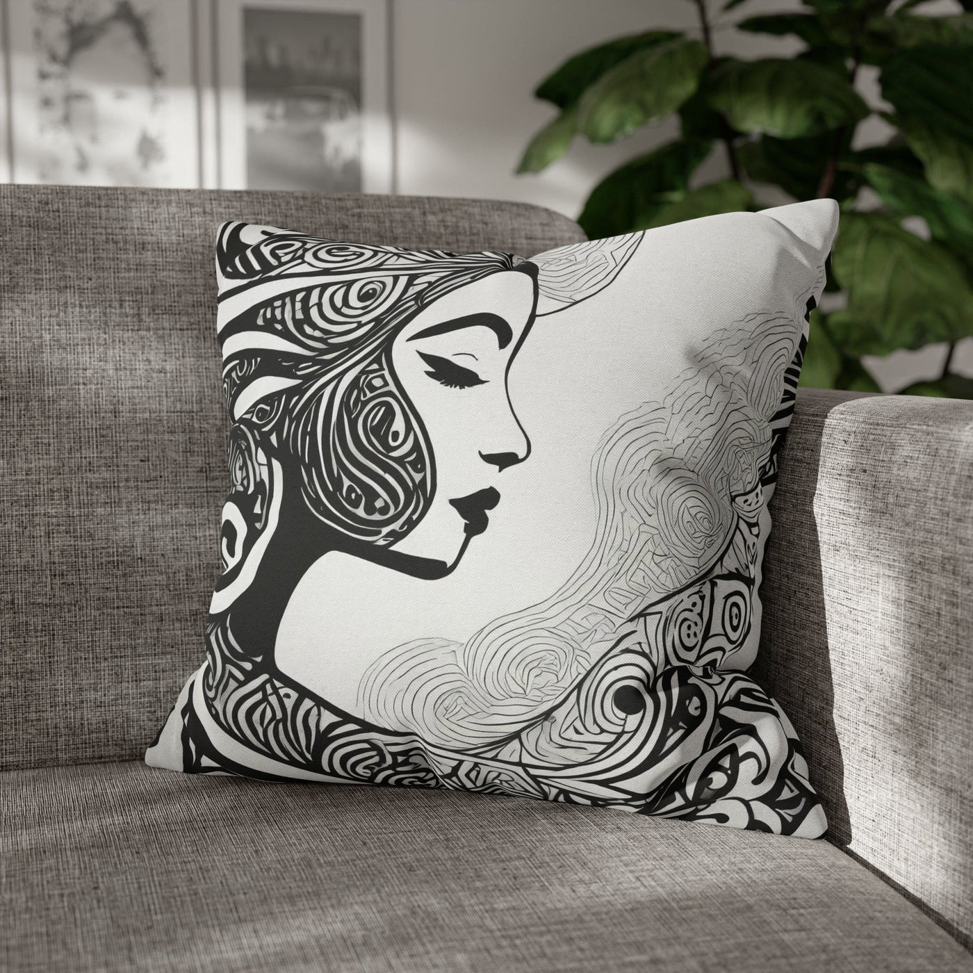Decorative Throw Pillow Cover Female Black Line Art Print 7134 - Home Decor