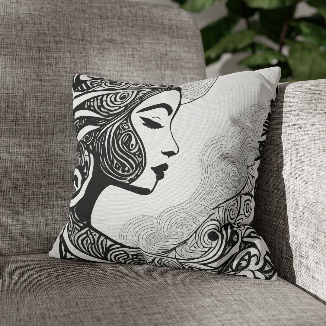 Decorative Throw Pillow Cover Female Black Line Art Print 7134 - Decorative