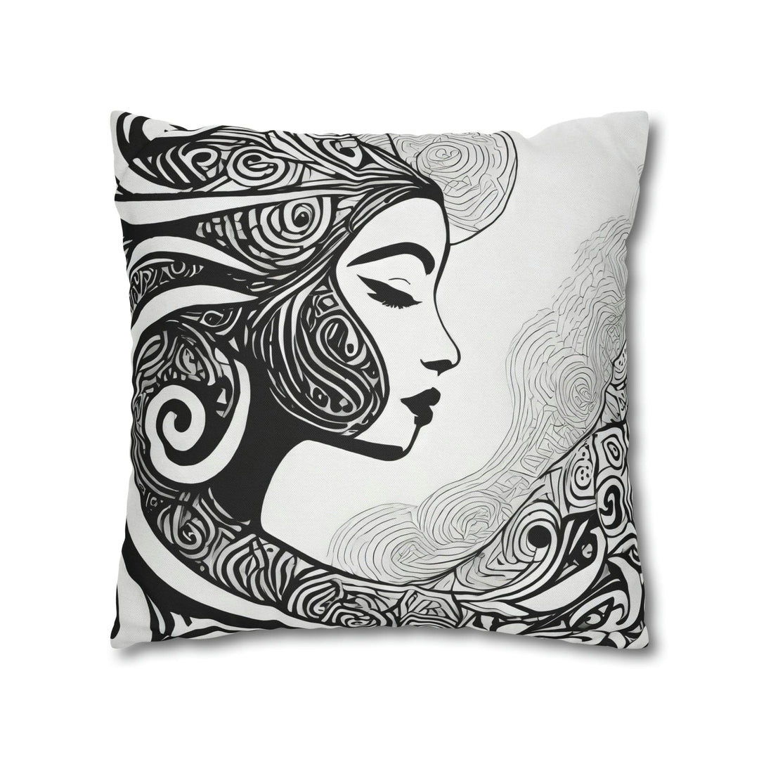 Decorative Throw Pillow Cover Female Black Line Art Print 7134 - Decorative