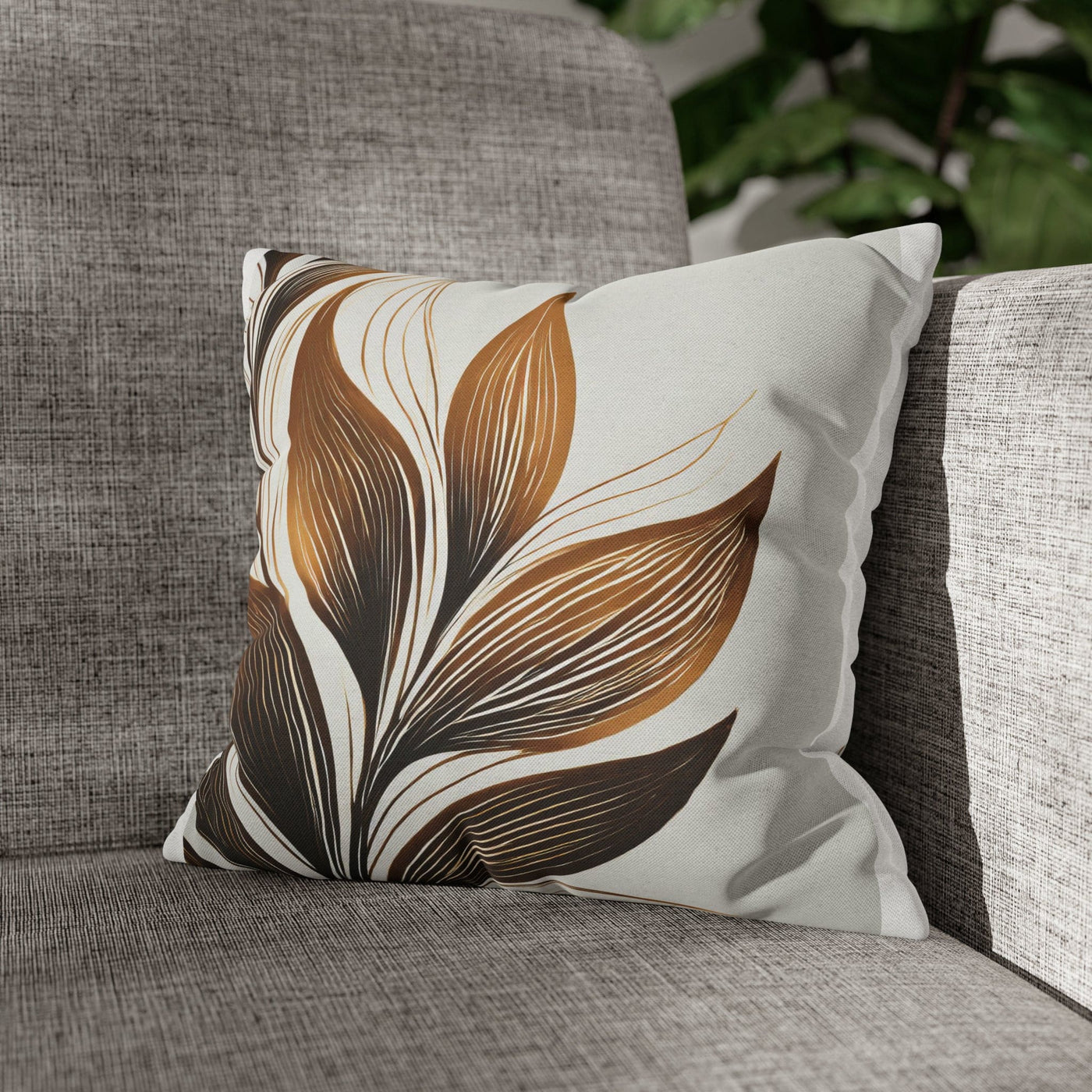 Decorative Throw Pillow Cover Floral Brown Line Art Print 8669 - Home Decor