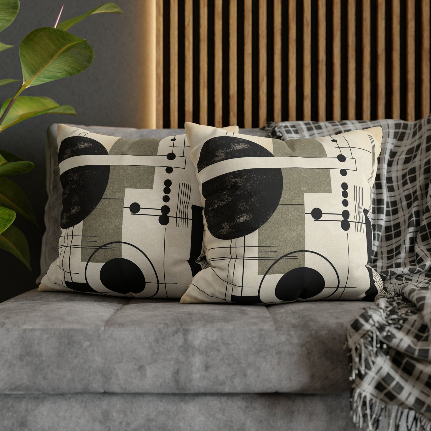 Decorative Throw Pillow Covers With Zipper - Set Of 2 Abstract Black Beige