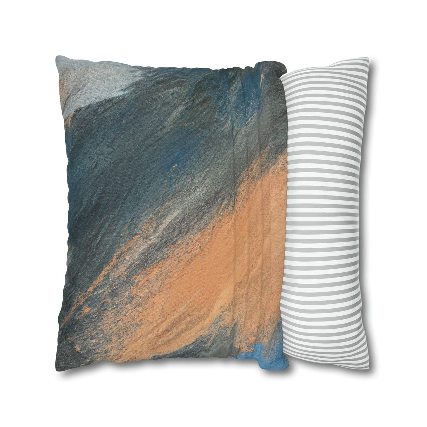 Decorative Throw Pillow Covers With Zipper - Set Of 2 Abstract Blue Orange Grey