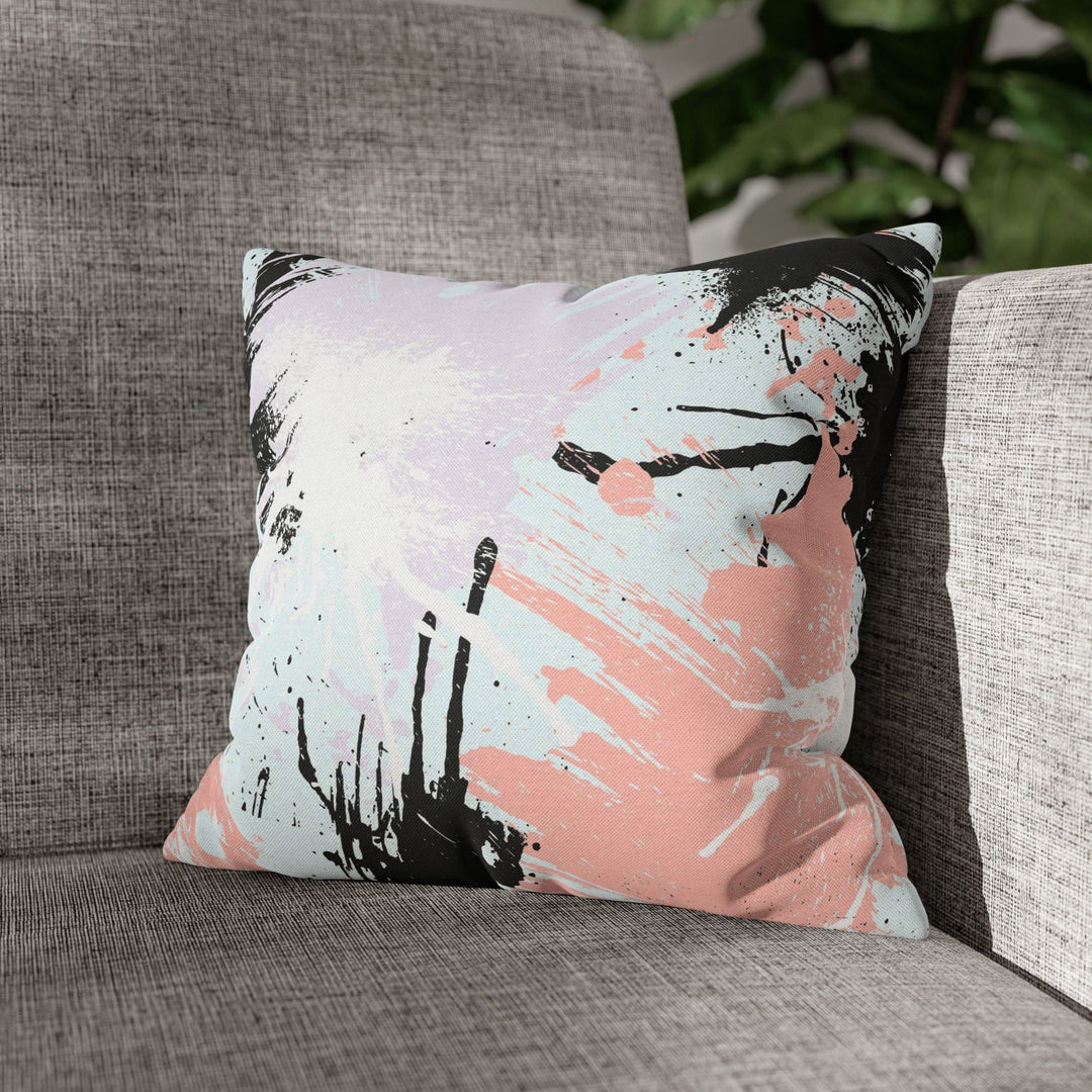 Decorative Throw Pillow Cover Abstract Pink Black White Paint Splatter Pattern