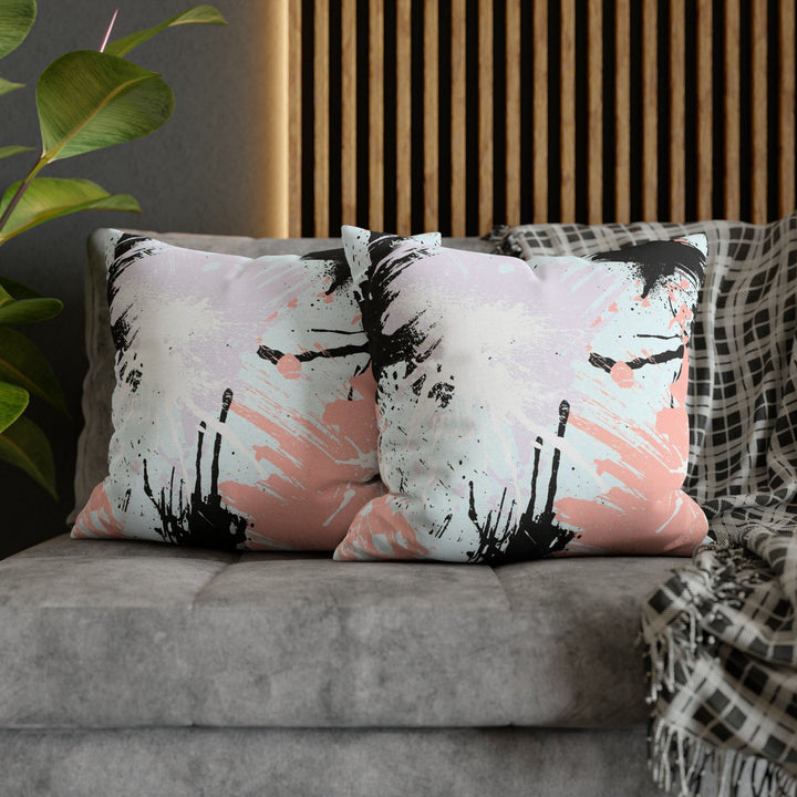 Decorative Throw Pillow Cover Abstract Pink Black White Paint Splatter Pattern