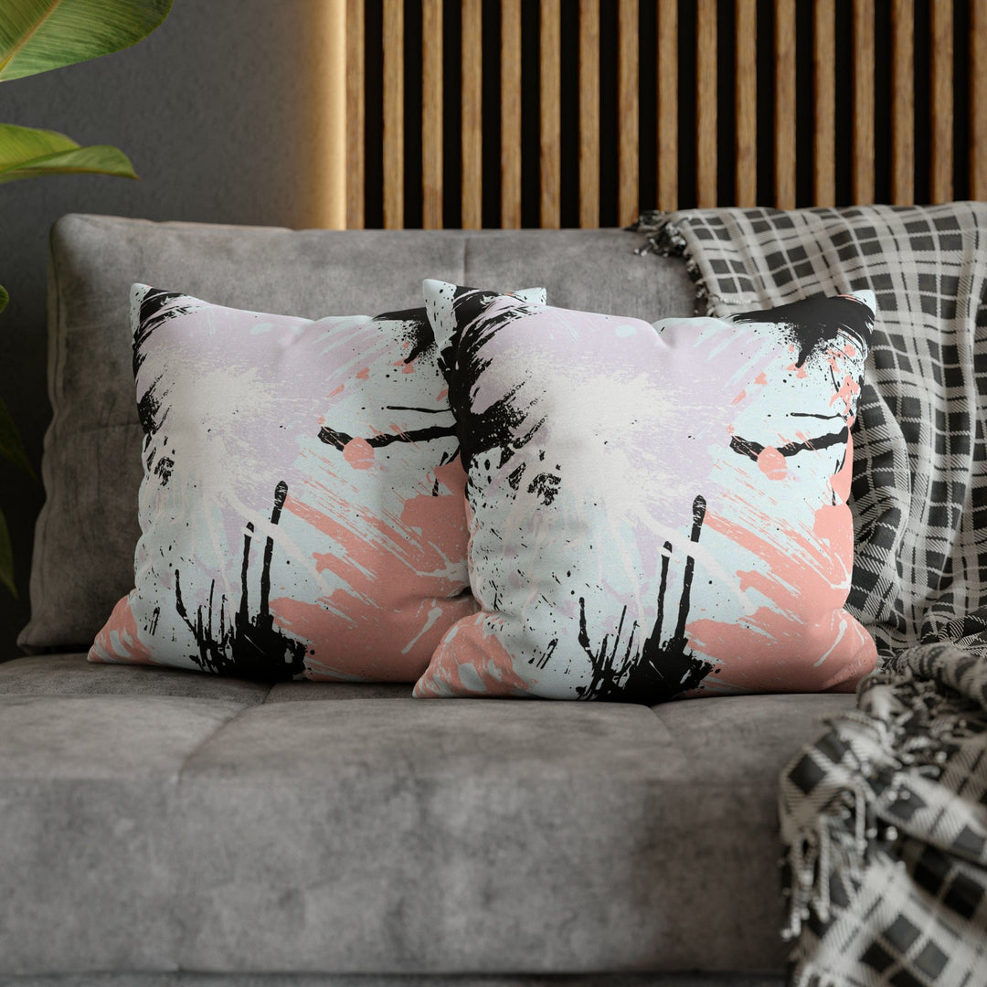 Decorative Throw Pillow Cover Abstract Pink Black White Paint Splatter Pattern