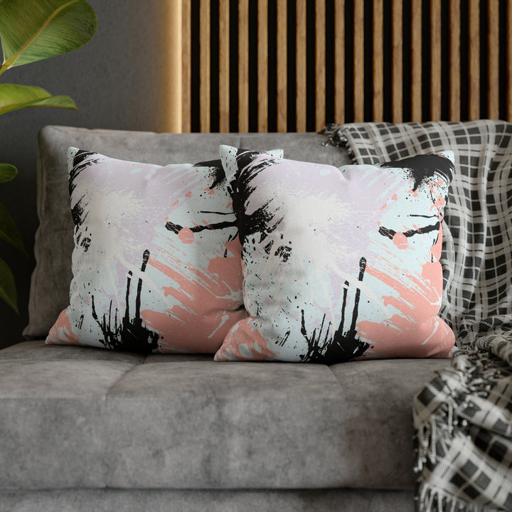 Decorative Throw Pillow Cover Abstract Pink Black White Paint Splatter Pattern