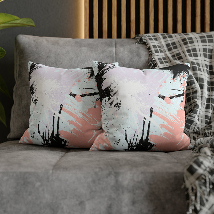 Decorative Throw Pillow Cover Abstract Pink Black White Paint Splatter Pattern