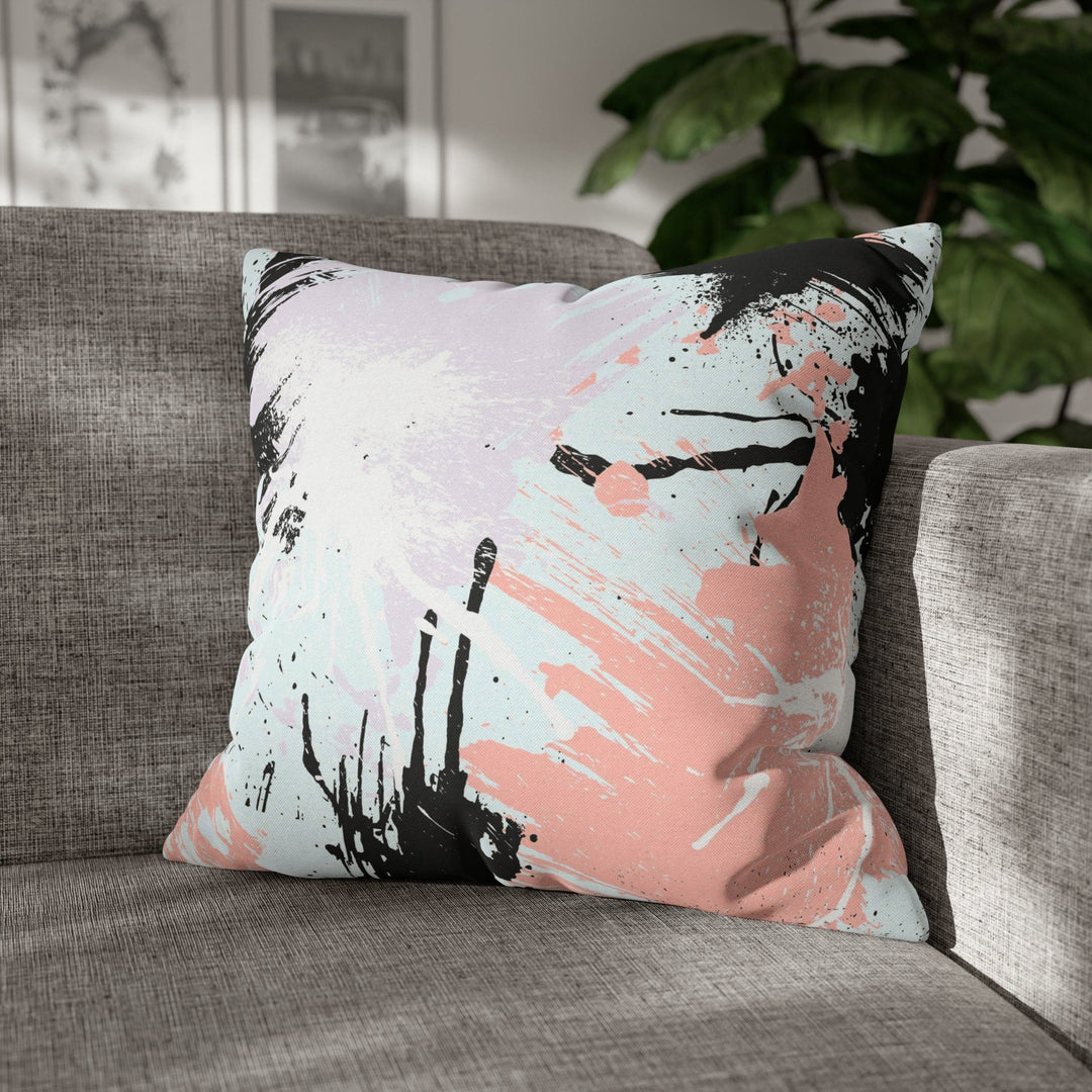 Decorative Throw Pillow Cover Abstract Pink Black White Paint Splatter Pattern