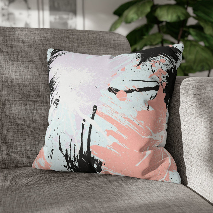 Decorative Throw Pillow Cover Abstract Pink Black White Paint Splatter Pattern