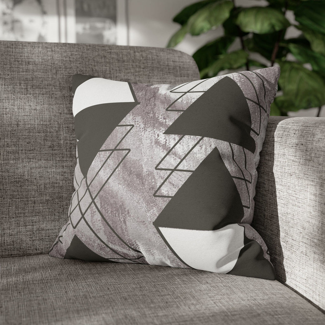 Decorative Throw Pillow Cover - Grey White Triangular Colorblock