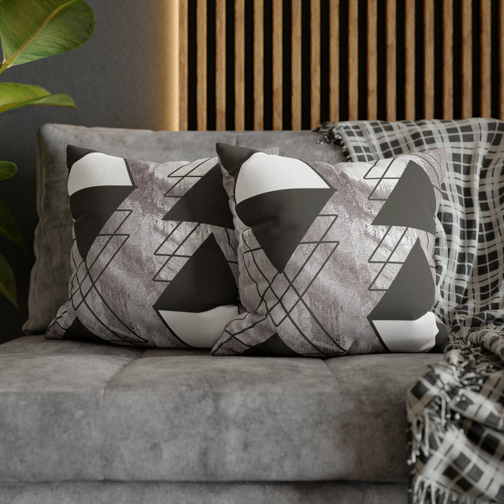 Decorative Throw Pillow Cover - Grey White Triangular Colorblock