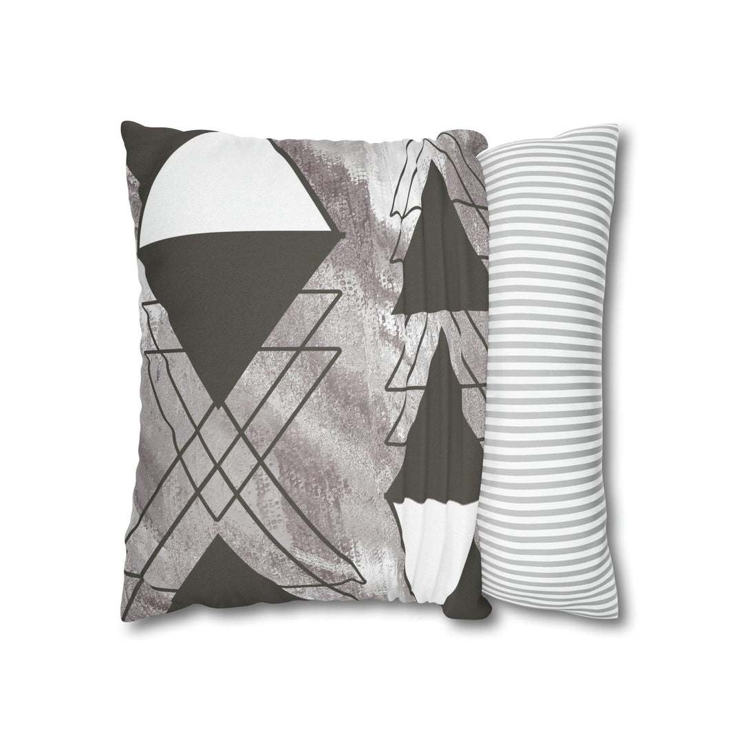 Decorative Throw Pillow Cover - Grey White Triangular Colorblock