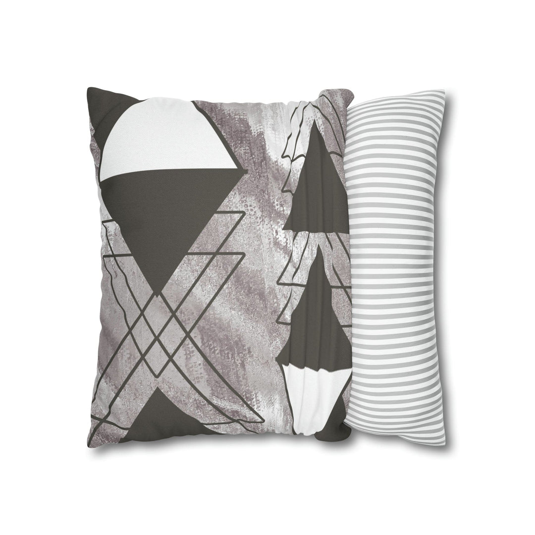 Decorative Throw Pillow Cover - Grey White Triangular Colorblock