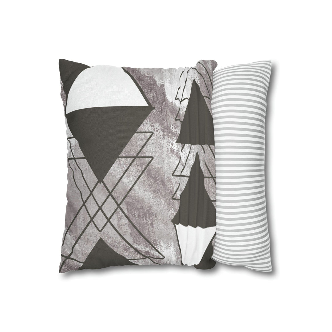 Decorative Throw Pillow Cover - Grey White Triangular Colorblock