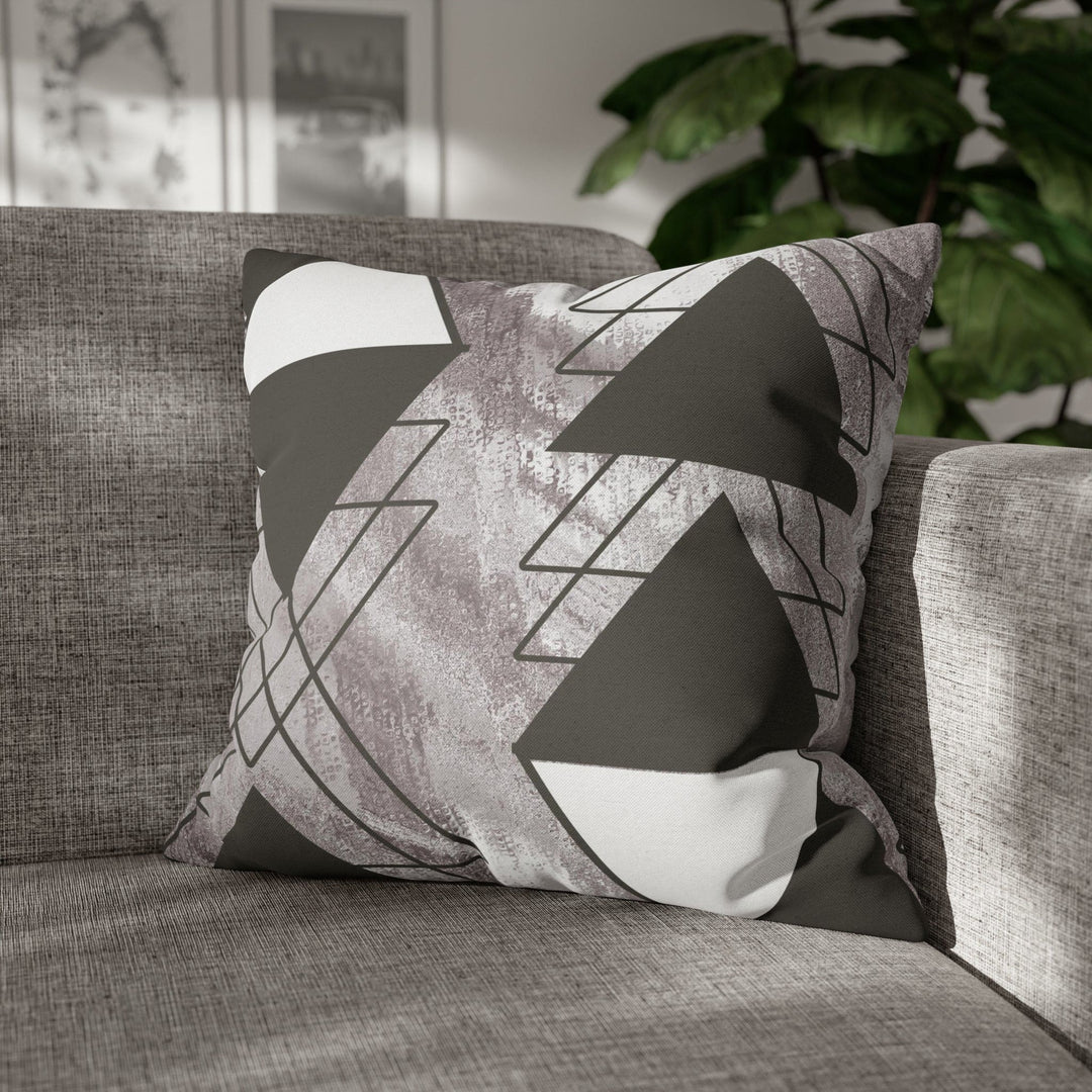 Decorative Throw Pillow Cover - Grey White Triangular Colorblock