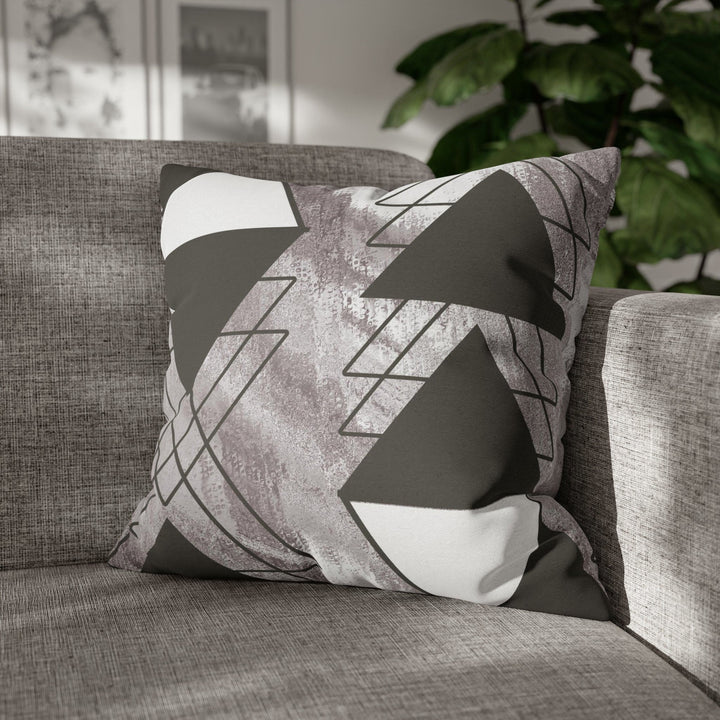 Decorative Throw Pillow Cover - Grey White Triangular Colorblock