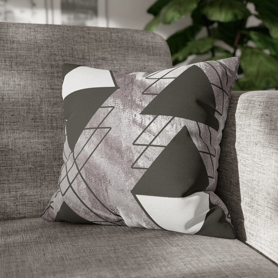 Decorative Throw Pillow Cover - Grey White Triangular Colorblock