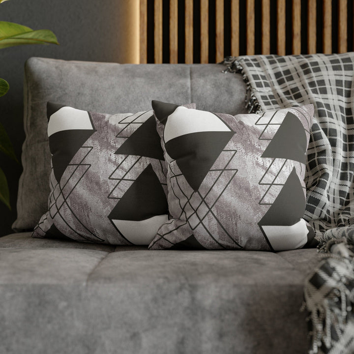 Decorative Throw Pillow Cover - Grey White Triangular Colorblock