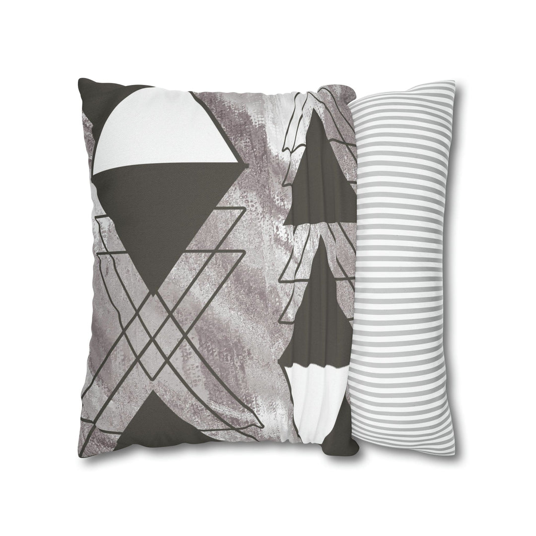Decorative Throw Pillow Cover - Grey White Triangular Colorblock