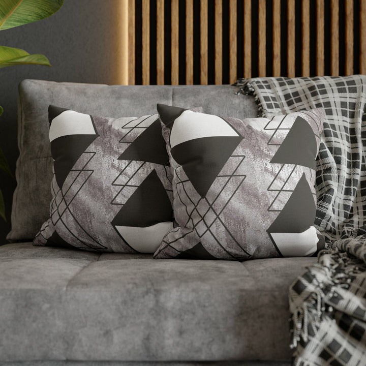Decorative Throw Pillow Cover - Grey White Triangular Colorblock